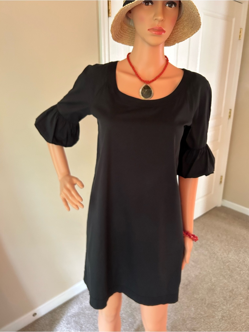 Theory Black Midi Dress with Ruffle 3/4 Sleeves